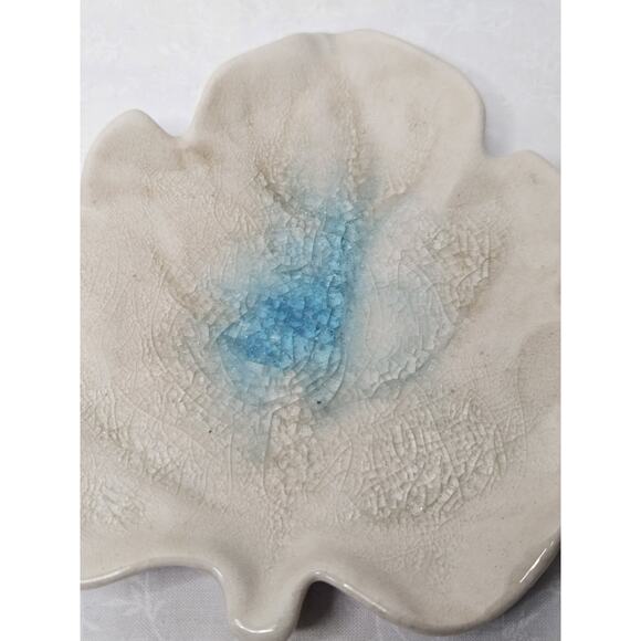 Handmade Ceramic Geode Pottery Trinket Dish Crackled Leaf 7" Dish - Picture 8 of 8